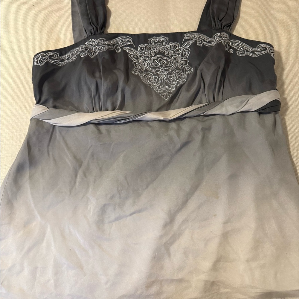 Gray Ombre Beaded Empire Waist Dress Top